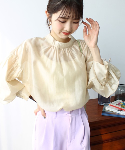 2023SS前後2WAYシアー素材ボリュームスリーブブラウス