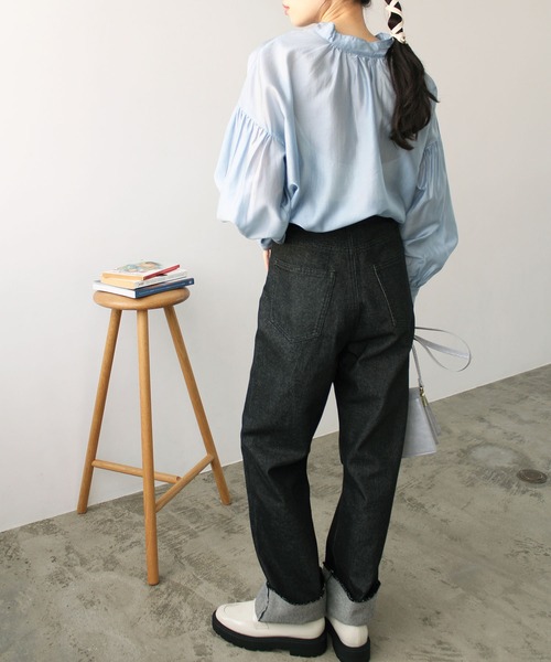 2023SS前後2WAYシアー素材ボリュームスリーブブラウス