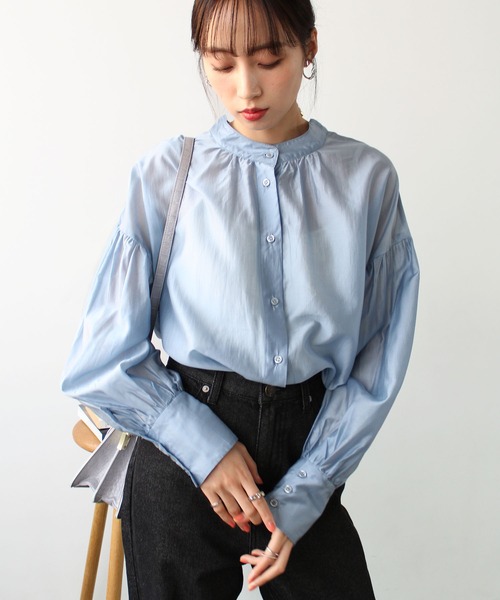 2023SS前後2WAYシアー素材ボリュームスリーブブラウス