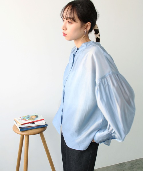 2023SS前後2WAYシアー素材ボリュームスリーブブラウス