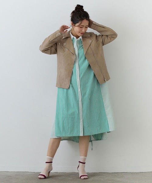 NICOLE white（ニコルホワイト）の「フェイクレザー ダブルライダースジャケット（ライダースジャケット・レディース・ブラック/アッシュグレー/ベージュ・MEDIUM/LARGE）」の10枚目の写真