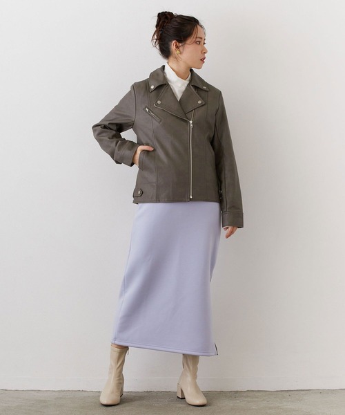 NICOLE white（ニコルホワイト）の「フェイクレザー ダブルライダースジャケット（ライダースジャケット・レディース・ブラック/アッシュグレー/ベージュ・MEDIUM/LARGE）」の8枚目の写真