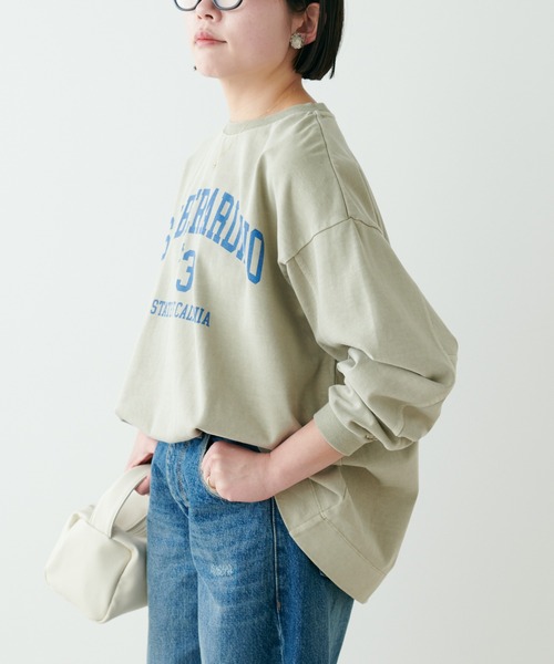 PUAL CE CIN（ピュアルセシン）の「プレーティング加工カレッジロゴプリントプルオーバー（Tシャツ/カットソー・レディース・ライトベージュ/ベージュ/グレー・FREE）」の21枚目の写真