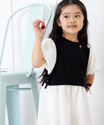 レイヤード風パフスリーブワンピース■80～140cm