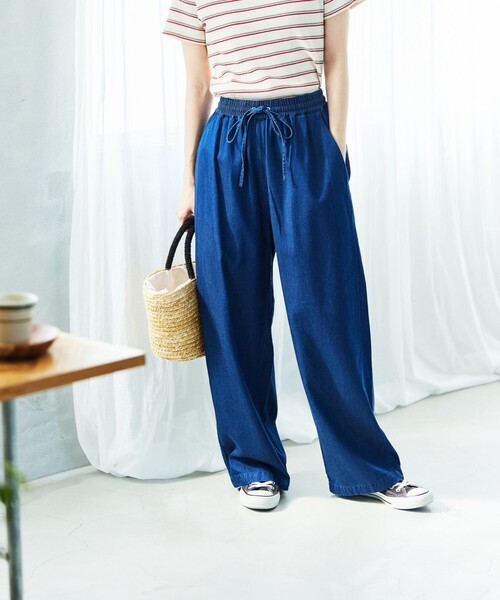 FREAK'S STORE（フリークスストア）の「リネンレーヨンイージーパンツ/コットンイージーパンツ（その他パンツ・レディース・ブラック/ネイビー/コーラルピンク/グリーン/ブルーグリーン/ブルー/サックスブルー/オレンジ/オフホワイト・ﾌﾘ-）」の21枚目の写真