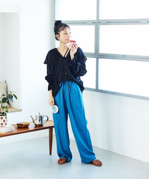 FREAK'S STORE（フリークスストア）の「リネンレーヨンイージーパンツ/コットンイージーパンツ（その他パンツ・レディース・ブラック/ネイビー/コーラルピンク/グリーン/ブルーグリーン/ブルー/サックスブルー/オレンジ/オフホワイト・ﾌﾘ-）」の11枚目の写真