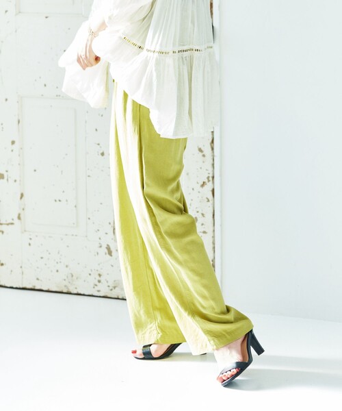 FREAK'S STORE（フリークスストア）の「リネンレーヨンイージーパンツ/コットンイージーパンツ（その他パンツ・レディース・ブラック/ネイビー/コーラルピンク/グリーン/ブルーグリーン/ブルー/サックスブルー/オレンジ/オフホワイト・ﾌﾘ-）」の12枚目の写真