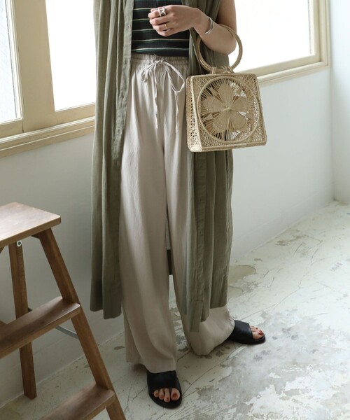 FREAK'S STORE（フリークスストア）の「リネンレーヨンイージーパンツ/コットンイージーパンツ（その他パンツ・レディース・ブラック/ネイビー/コーラルピンク/グリーン/ブルーグリーン/ブルー/サックスブルー/オレンジ/オフホワイト・ﾌﾘ-）」の19枚目の写真