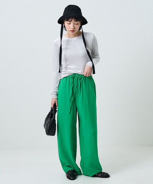 FREAK'S STORE（フリークスストア）の「リネンレーヨンイージーパンツ/コットンイージーパンツ（その他パンツ・レディース・ブラック/ネイビー/コーラルピンク/グリーン/ブルーグリーン/ブルー/サックスブルー/オレンジ/オフホワイト・ﾌﾘ-）」の15枚目の写真