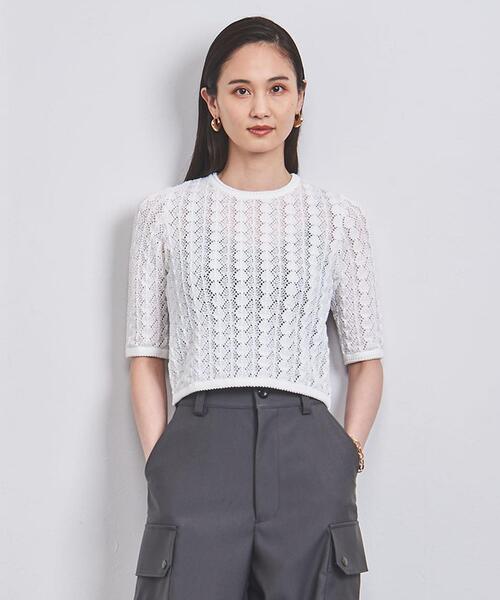 UNITED ARROWS（ユナイテッドアローズ）の「レース ミニ ショートスリーブニット（ニット/セーター）」 - WEAR