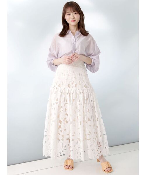 MERCURYDUO（マーキュリーデュオ）の「サイドリボンギャザーシアーシャツ（シャツ/ブラウス・レディース・オフホワイト/ライトブルー/ラベンダー・FREE）」の10枚目の写真