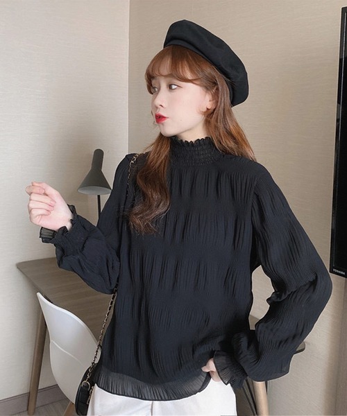 shopnikoniko(ショップニコニコ)の「フリル袖シャーリングシアートップス(シャツ/ブラウス・レディース・ベージュ/ホワイト/ブラック・フリー)」の15枚目の写真
