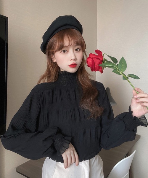 shopnikoniko(ショップニコニコ)の「フリル袖シャーリングシアートップス(シャツ/ブラウス・レディース・ベージュ/ホワイト/ブラック・フリー)」の11枚目の写真