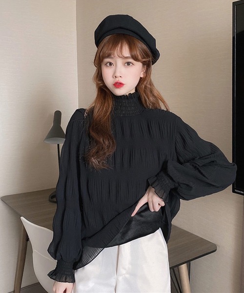 shopnikoniko(ショップニコニコ)の「フリル袖シャーリングシアートップス(シャツ/ブラウス・レディース・ベージュ/ホワイト/ブラック・フリー)」の17枚目の写真