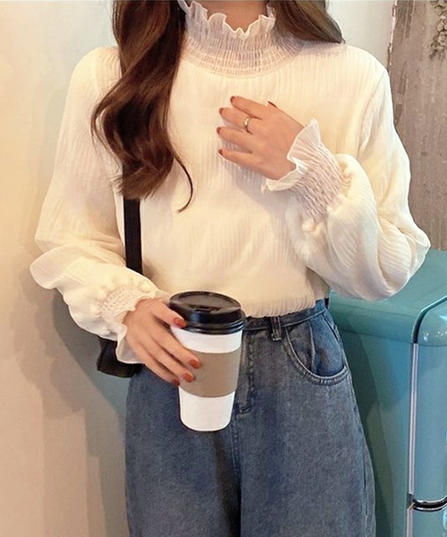 shopnikoniko(ショップニコニコ)の「フリル袖シャーリングシアートップス(シャツ/ブラウス・レディース・ベージュ/ホワイト/ブラック・フリー)」の22枚目の写真