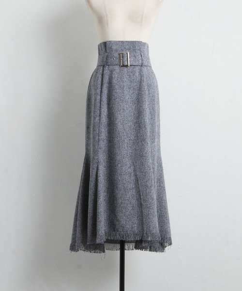 tocco closet（トッコ　クローゼット）の「ベルト付き裾フリンジマーメイドツイードスカート（スカート・レディース・ネイビー/オフホワイト・M）」の7枚目の写真