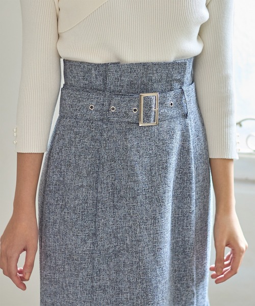 tocco closet（トッコ　クローゼット）の「ベルト付き裾フリンジマーメイドツイードスカート（スカート・レディース・ネイビー/オフホワイト・M）」の12枚目の写真