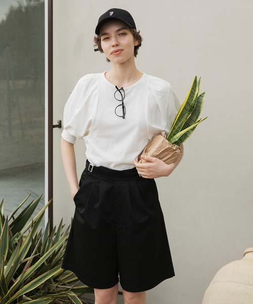 forksy.(フォルクシー)の「【forksy.】バルーンパフスリーブTシャツ(Tシャツ/カットソー・レディース・グレイッシュベージュ/ブラック/オフホワイト/ライム/ピンク・FREE)」の10枚目の写真