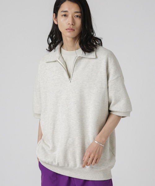 NANO universe(ナノユニバース)の「SPORTS WEAR/別注 ハーフジップ S/S(スウェット・メンズ・スミクロ/オートミール/ボルドー・S/M/L)」の3枚目の写真