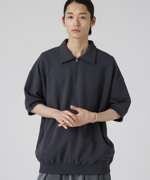 NANO universe(ナノユニバース)の「SPORTS WEAR/別注 ハーフジップ S/S(スウェット・メンズ・スミクロ/オートミール/ボルドー・S/M/L)」の2枚目の写真