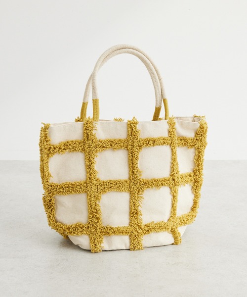 Green　Parks（グリーンパークス）の「・タフトチェックトートバッグ（トートバッグ・レディース・イエロー/グリーン・FREE）」の2枚目の写真