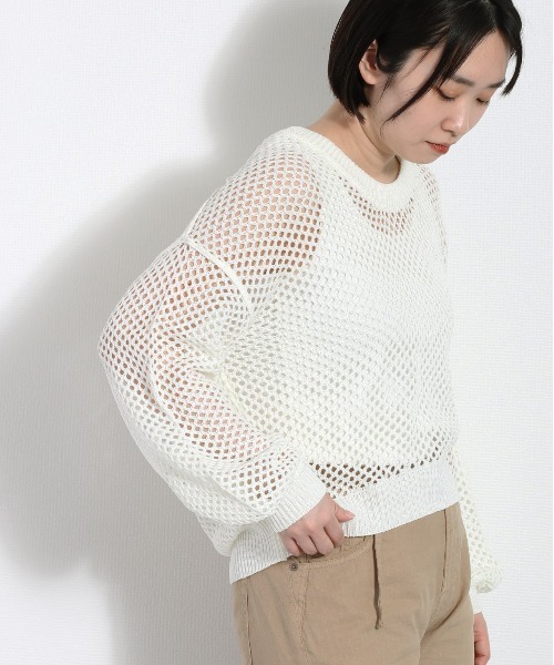 cepo（セポ）の「リネンタッチメッシュニット（ニット/セーター・レディース・イエロー/オレンジ/オフホワイト・M）」の2枚目の写真