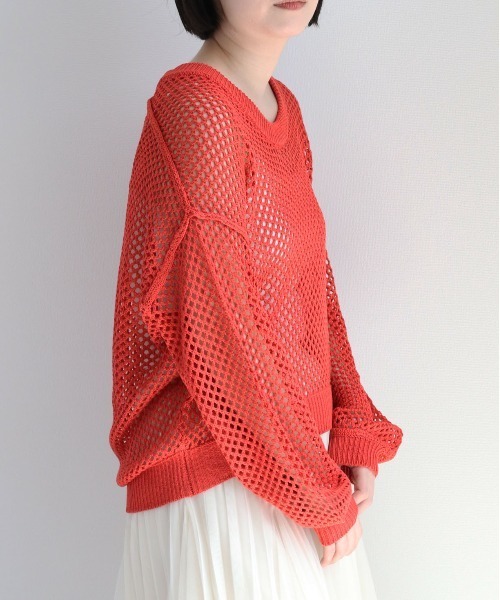 cepo（セポ）の「リネンタッチメッシュニット（ニット/セーター・レディース・イエロー/オレンジ/オフホワイト・M）」の3枚目の写真