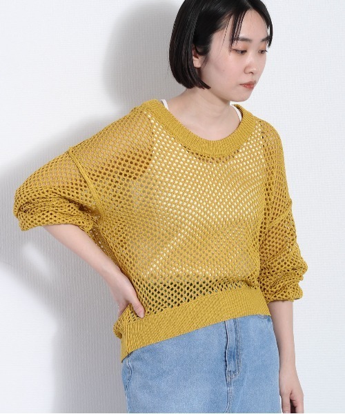cepo（セポ）の「リネンタッチメッシュニット（ニット/セーター・レディース・イエロー/オレンジ/オフホワイト・M）」の11枚目の写真