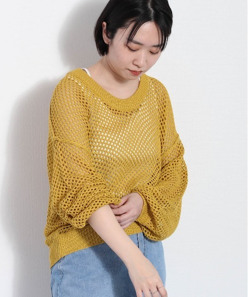 cepo（セポ）の「リネンタッチメッシュニット（ニット/セーター・レディース・イエロー/オレンジ/オフホワイト・M）」の12枚目の写真