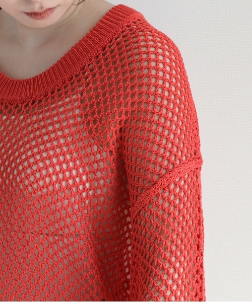 cepo（セポ）の「リネンタッチメッシュニット（ニット/セーター・レディース・イエロー/オレンジ/オフホワイト・M）」の7枚目の写真