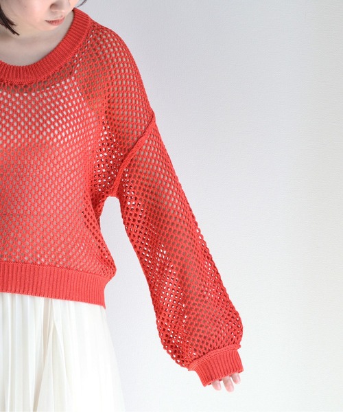 cepo（セポ）の「リネンタッチメッシュニット（ニット/セーター・レディース・イエロー/オレンジ/オフホワイト・M）」の8枚目の写真