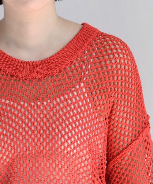 cepo（セポ）の「リネンタッチメッシュニット（ニット/セーター・レディース・イエロー/オレンジ/オフホワイト・M）」の6枚目の写真