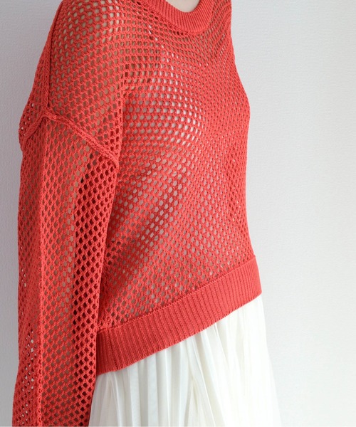 cepo（セポ）の「リネンタッチメッシュニット（ニット/セーター・レディース・イエロー/オレンジ/オフホワイト・M）」の9枚目の写真