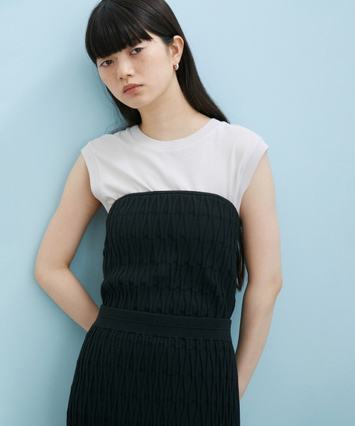 ADAM ET ROPE'（アダムエロペ）の「【サステナブル・セットアップ対応・WEB限定】チェック＆リブニットブラトップ（チューブトップ・レディース・ブラック/オフホワイト/ブラック系その他2・FREE）」の3枚目の写真