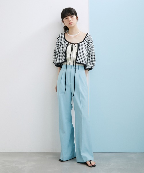 ADAM ET ROPE'（アダムエロペ）の「【サステナブル・セットアップ対応・WEB限定】チェック＆リブニットブラトップ（チューブトップ・レディース・ブラック/オフホワイト/ブラック系その他2・FREE）」の7枚目の写真