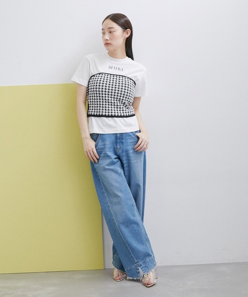 ADAM ET ROPE'（アダムエロペ）の「【サステナブル・セットアップ対応・WEB限定】チェック＆リブニットブラトップ（チューブトップ・レディース・ブラック/オフホワイト/ブラック系その他2・FREE）」の8枚目の写真