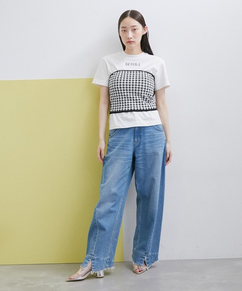 ADAM ET ROPE'（アダムエロペ）の「【サステナブル・セットアップ対応・WEB限定】チェック＆リブニットブラトップ（チューブトップ・レディース・ブラック/オフホワイト/ブラック系その他2・FREE）」の9枚目の写真