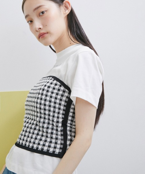 ADAM ET ROPE'（アダムエロペ）の「【サステナブル・セットアップ対応・WEB限定】チェック＆リブニットブラトップ（チューブトップ・レディース・ブラック/オフホワイト/ブラック系その他2・FREE）」の11枚目の写真