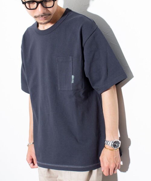 GLOSTER（グロスター）の「【GLOSTER/グロスター】ギザギザステッチ ポケT ポケットTシャツ 無地（Tシャツ/カットソー・メンズ・ブルー/チャコールグレー/ホワイト/キナリ・S/M/L）」の4枚目の写真