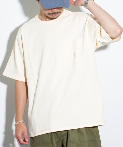 GLOSTER（グロスター）の「【GLOSTER/グロスター】ギザギザステッチ ポケT ポケットTシャツ 無地（Tシャツ/カットソー・メンズ・ブルー/チャコールグレー/ホワイト/キナリ・S/M/L）」の3枚目の写真