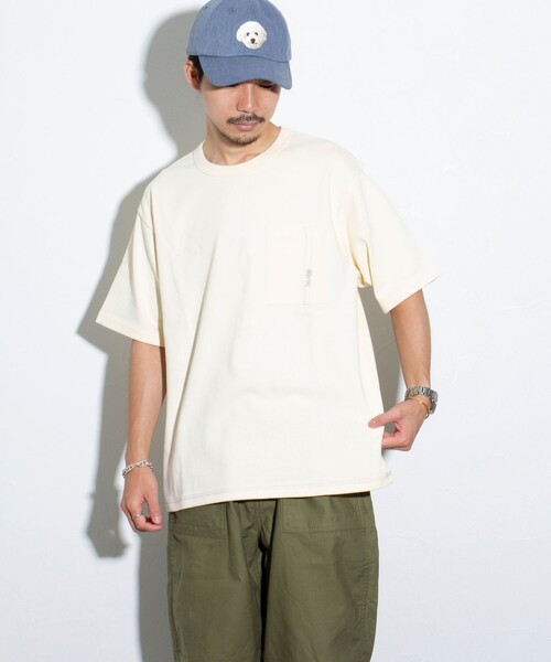 GLOSTER（グロスター）の「【GLOSTER/グロスター】ギザギザステッチ ポケT ポケットTシャツ 無地（Tシャツ/カットソー・メンズ・ブルー/チャコールグレー/ホワイト/キナリ・S/M/L）」の9枚目の写真