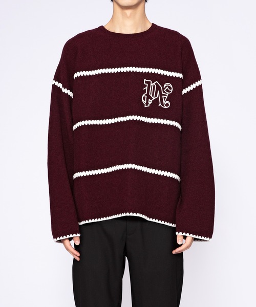 Palm Angels（パームエンジェルス）の「PA MONOGRAM STRIPED SWEATER（ニット/セーター・メンズ・ワイン系・M/L）」の5枚目の写真