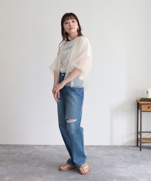 fredy emue(フレディエミュ)の「チュール2WAYギャザーブラウス(シャツ/ブラウス・レディース・ブラウン/チャコールグレー/アイボリー・38)」の4枚目の写真