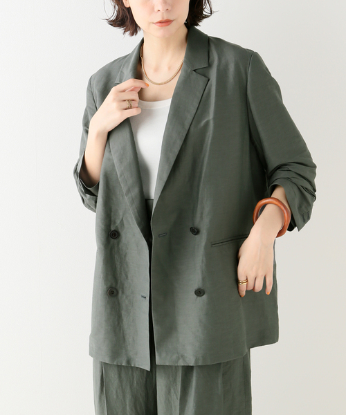 【美品】plage VIS/LINEN DB ジャケット / グレー VIS/LINEN DB ジャケット（テーラードジャケット）｜Plage