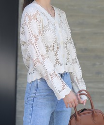 Lamoa | Lamoa/クロシェ編み 花柄ニットカーディガン(カーディガン/ボレロ)