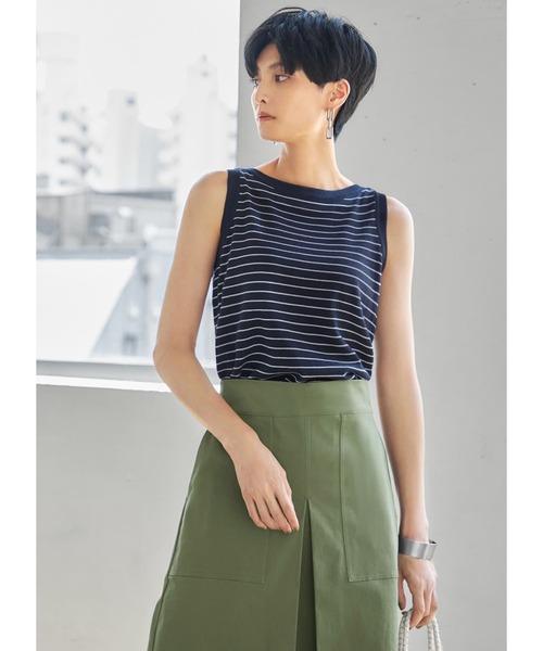 STYLE DELI(スタイルデリ)の「ボーダー柄サマーニットトップス(ニット/セーター・レディース・ネイビー/ブルー・MEDIUM)」の2枚目の写真