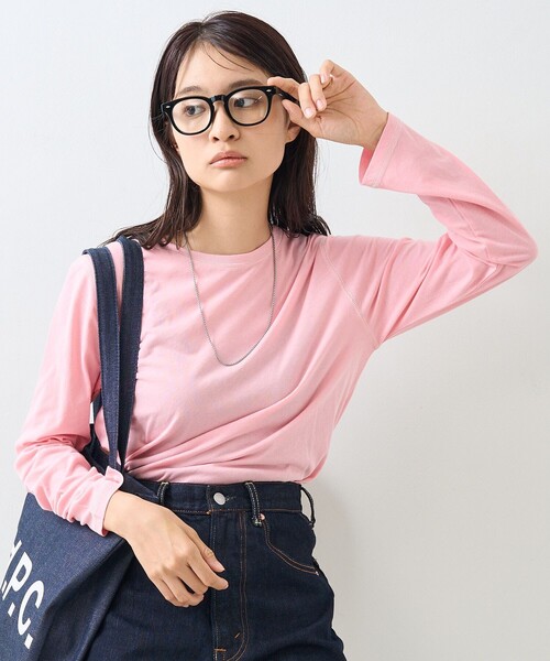 FREAK'S STORE（フリークスストア）の「シアー ロングスリーブ Tシャツ/長袖Tシャツ（Tシャツ/カットソー・レディース・ピンク/オフホワイト/ブラック・ﾌﾘ-）」の3枚目の写真