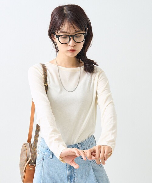 FREAK'S STORE（フリークスストア）の「シアー ロングスリーブ Tシャツ/長袖Tシャツ（Tシャツ/カットソー・レディース・ピンク/オフホワイト/ブラック・ﾌﾘ-）」の5枚目の写真