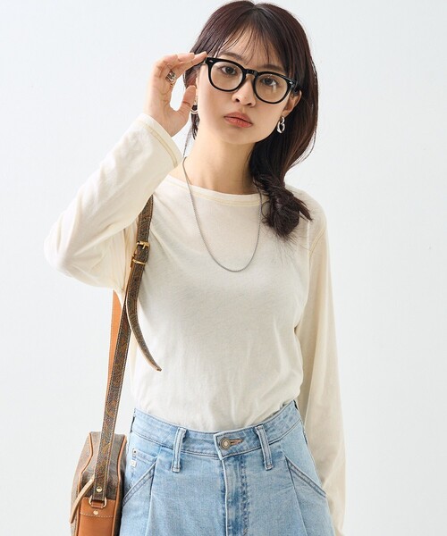 FREAK'S STORE（フリークスストア）の「シアー ロングスリーブ Tシャツ/長袖Tシャツ（Tシャツ/カットソー・レディース・ピンク/オフホワイト/ブラック・ﾌﾘ-）」の6枚目の写真