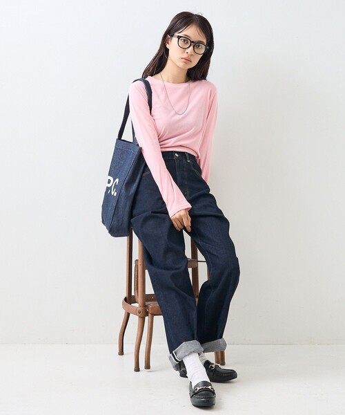 FREAK'S STORE（フリークスストア）の「シアー ロングスリーブ Tシャツ/長袖Tシャツ（Tシャツ/カットソー・レディース・ピンク/オフホワイト/ブラック・ﾌﾘ-）」の7枚目の写真